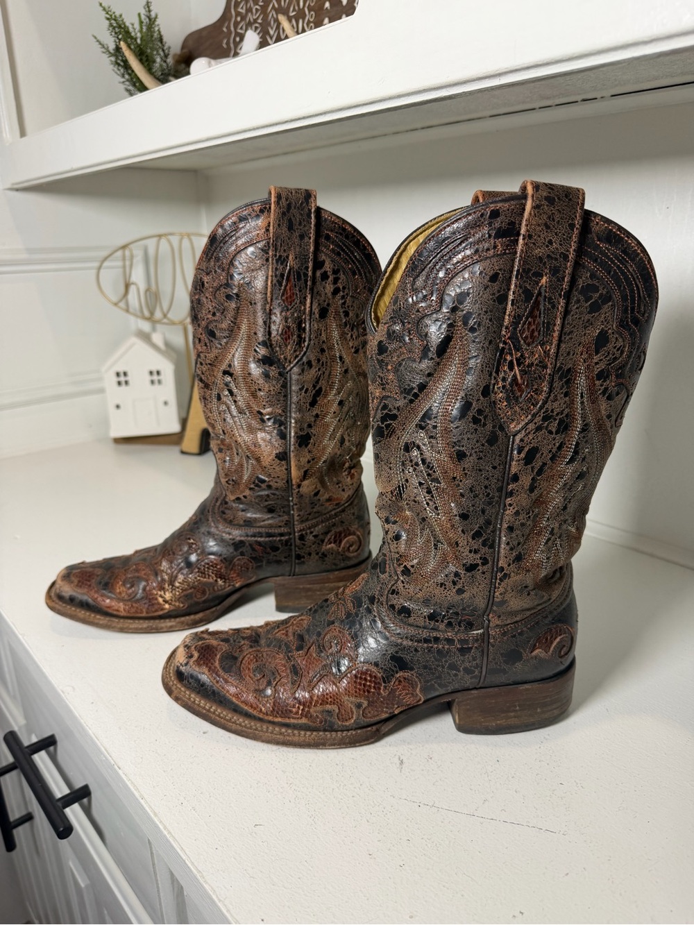 Corral Boots Women's 7M Brown Inlay Western Cowboy Boots Leather Cowgirl Rodeo